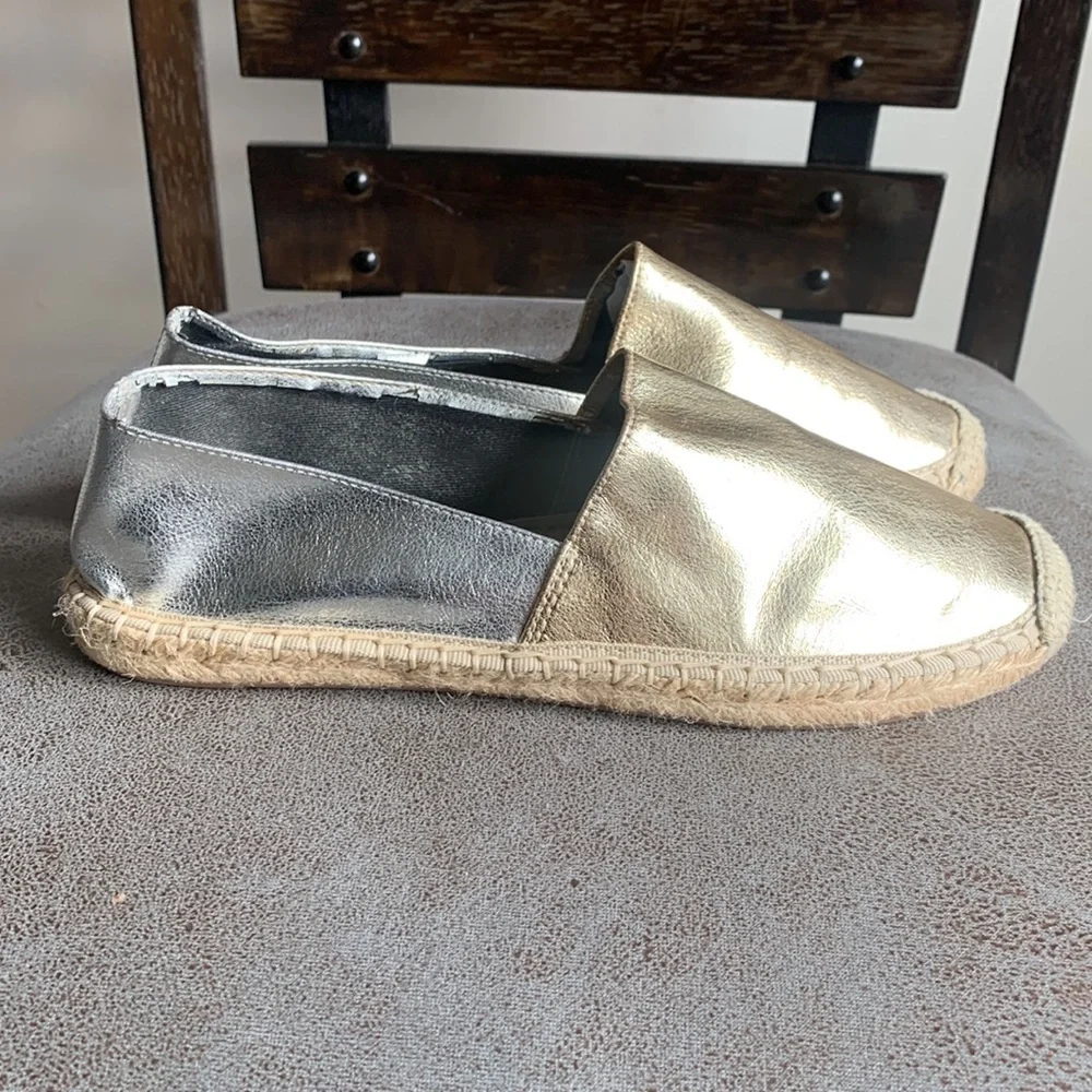 Rebecca Minkoff Gavin Gold Silver Espadrilles Sz 6.5